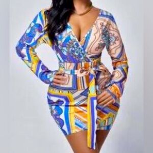 SHEIN Bodycon Dress Scarf Print Belted Multicolor 8/10 L
NWOT